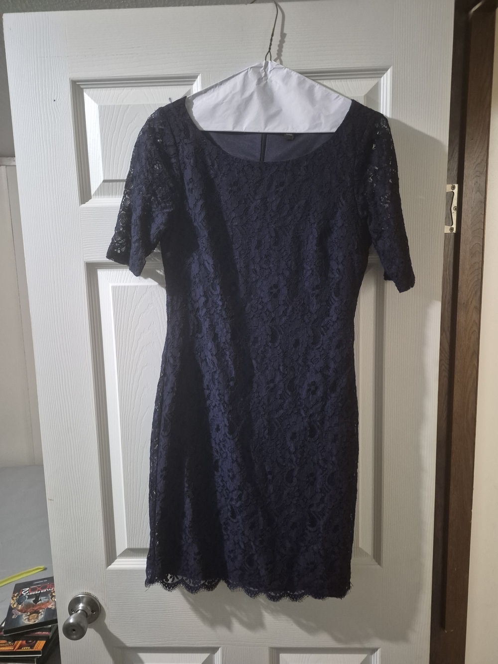 Dana Buchman Navy Lace Short Sleeve Sheath Dress